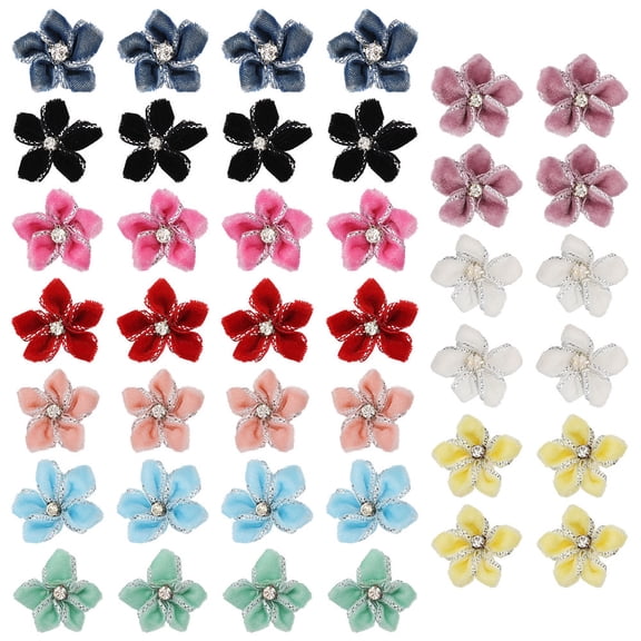 40 Pcs 10 Colors Velvet Ribbon Flowers Bows Mix Resin Rhinestone Flowers Embellishments for Sewing Gift Wrapping Wedding Decoration