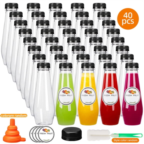 【40 Pcs 12oz】Hesixuby Empty Juice Bottles, Plastic Clear Beverage Containers with Lids for Juicing, Smoothie, Milkshake, Tea, Party Drinks, Halloween Christmas Holiday Celebrations Bulk Pack