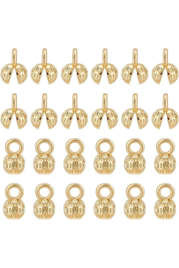 40 Pcs 18K Gold Plated Brass Clamshell Bead Tips Gold Crimp Cover Beads Chain Endcaps Calotte Ends Chain Connector Knot Cover for Necklace Bracelet Jewelry Crafts Making
