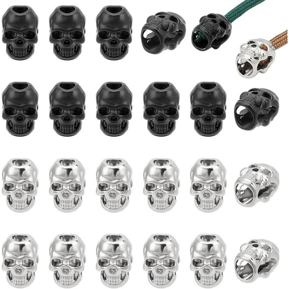 40 Pcs 2 Colors Alloy Cord End Lock Skull Beads Cord Locks Metal Drawstring Rope Stopper Rope Fastener End Stopper for Lanyard Clothes Backpack Shoelace DIY