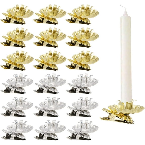 40 Pcs 2 Colors Christmas Tree Candle Holders Flower Pattern Tree Candle Clips