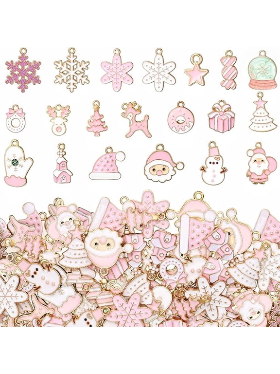40 Pcs/20 Pairs Christmas Charms for Jewelry Making, Pink Christmas Enamel Charm Holiday Xmas Bangle Pendants for Bracelet Necklace Earrings Making Accessories