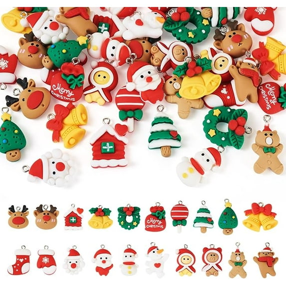 40 Pcs/20 Pairs Christmas Resin Charms for Crafts Santa Claus Snowman Pendants Ornaments for Xmas Home Party Decoration Necklace Earring Bracelet Making