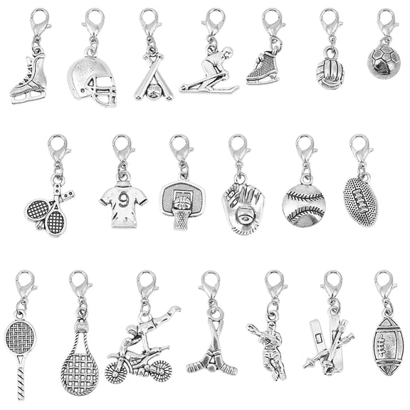 40 Pcs 20 Styles Sportybella Softball Clip on Charm Sportsball Alloy Zipper Pendant Metal Clip on Charm Decoration for Luggage Backpacks