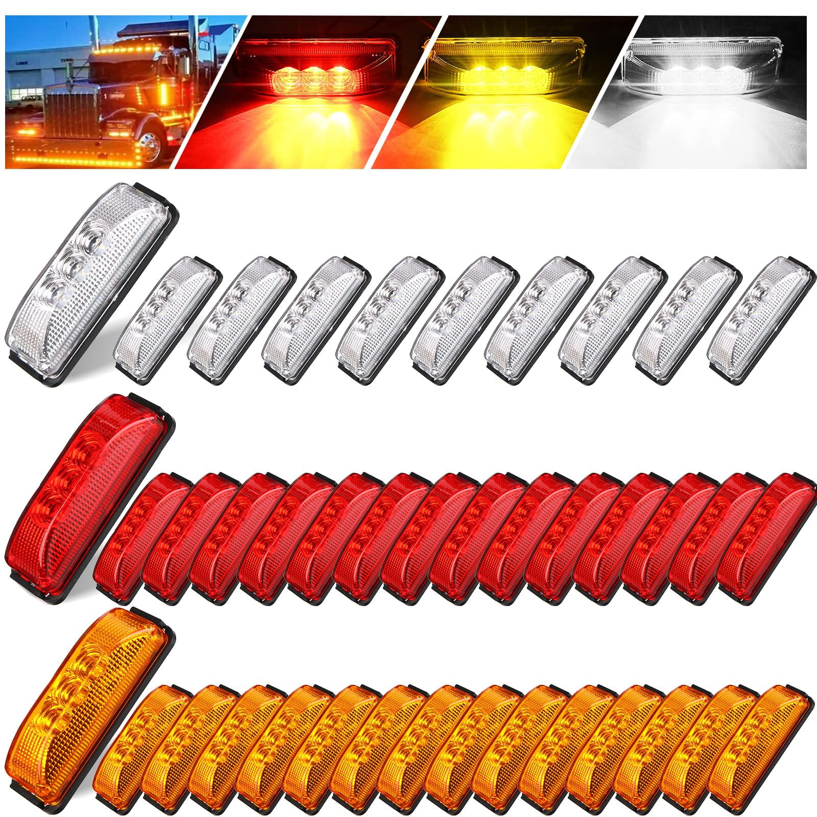 40 Pcs 4 Inch RE32 Trailer Marker Lights Front Rear Side 3 LED Trailer
