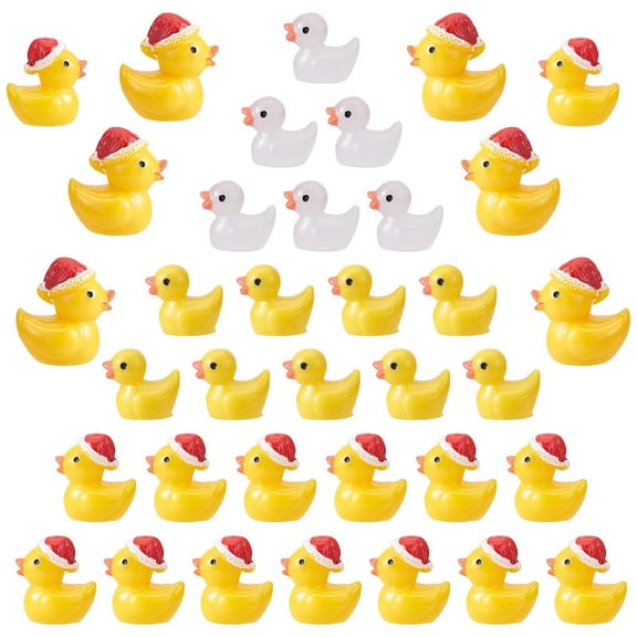 40 Pcs 4 Style Luminous Mini Ducks Yellow and White Tiny Ducks Christmas Hat Resin Duck Mini Resin Animal Potted Plants Decor Mixed Color 25x19x28mm