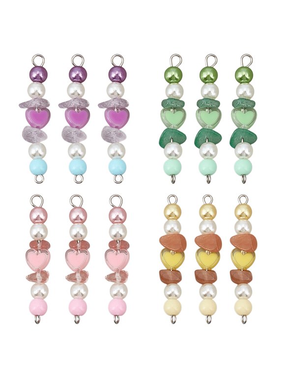 40 Pcs 4 Styles Natural Gemstone Connector Charms Round Beaded Connector Charms Link Double Hole Gemstone Pendants for Jewelry Making DIY Craft