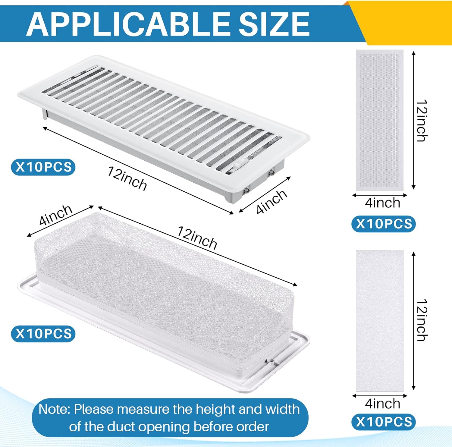 40 Pcs 4" x 12" Floor Register Set with Metal Vent Covers, Magnetic ...