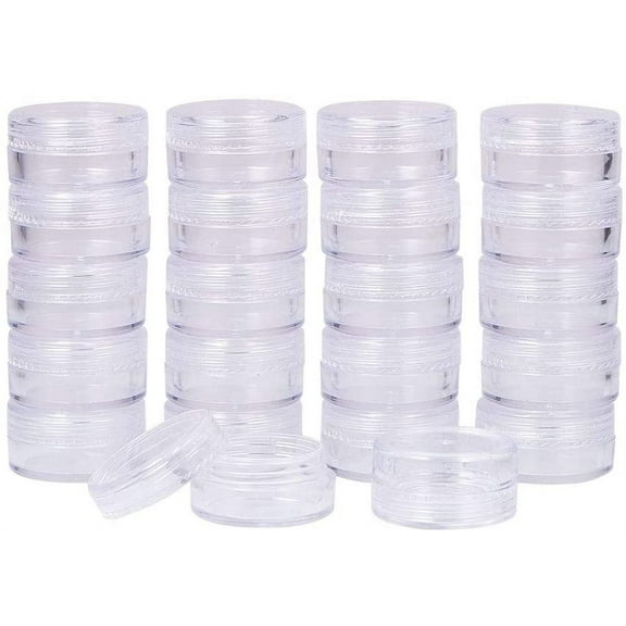 About 40 Pcs 5 Gram Round Clear Empty Plastic Cosmetic Samples Container Pot Jars with Screw Lids for Make Up Eye Shadow Nails Gems Beads Jewelry Small Items Clear 1box