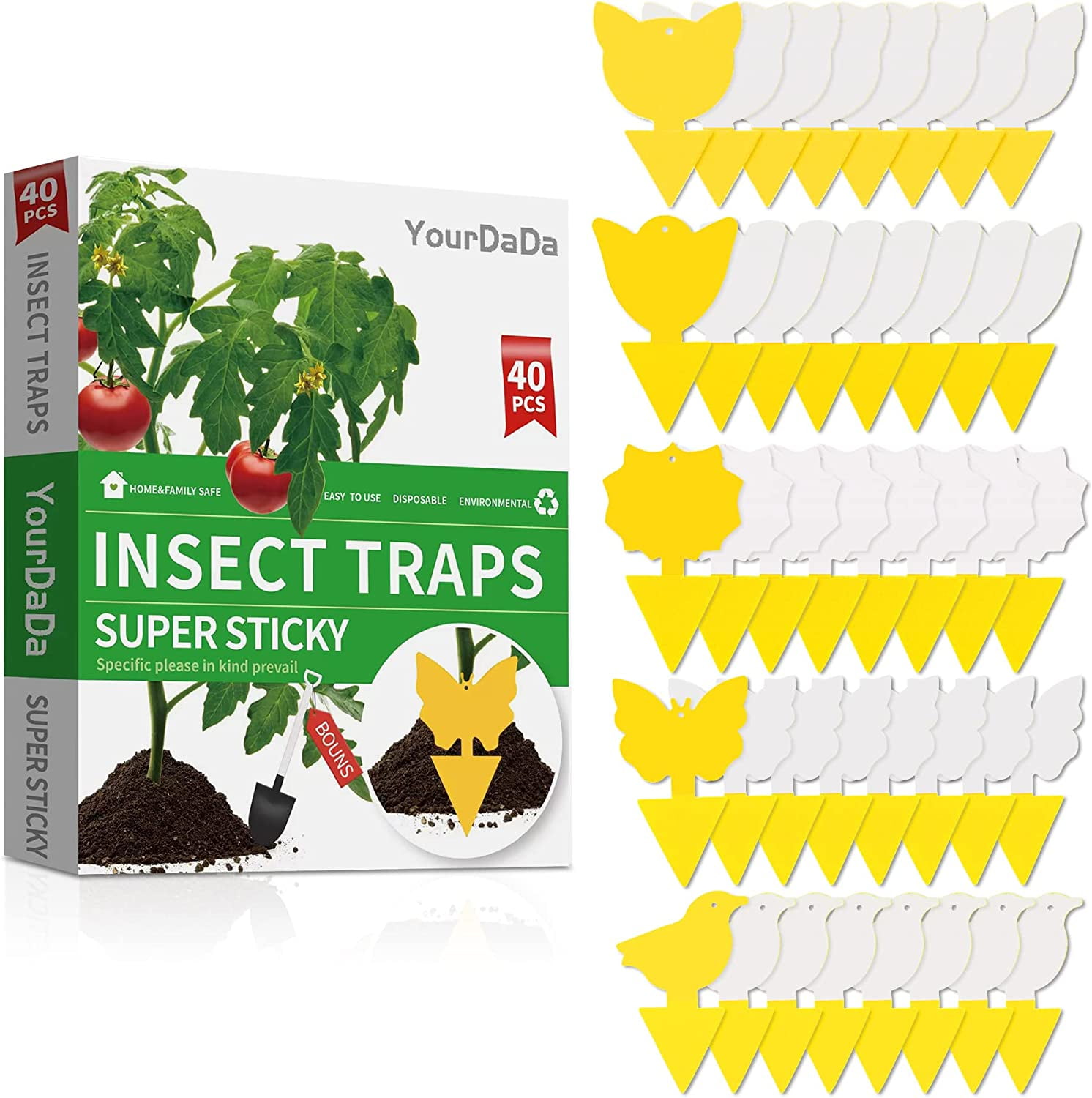 Picture of 40 Pcs 5 Shapes Yellow Extremely Sticky Traps for Fungus Gnat, Fruit ...