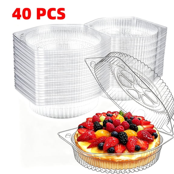 40 Pcs 6'' Disposable Round Pie Keeper Clear Plastic Dessert Containers with Hinged Locking Lids Takeout Food Containers Pie Carrier Clamshell