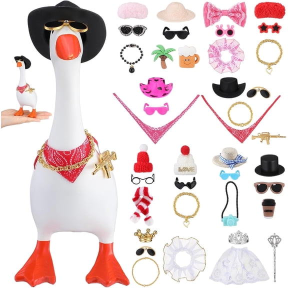40 Pcs 7 Inch Desk Goose Outfits - Mini Porch Goose Accessories with Hats, Glasses, Necklaces- Dress up Set for Magnetic Geese Statue Key Holder, Office Gift Table Decor