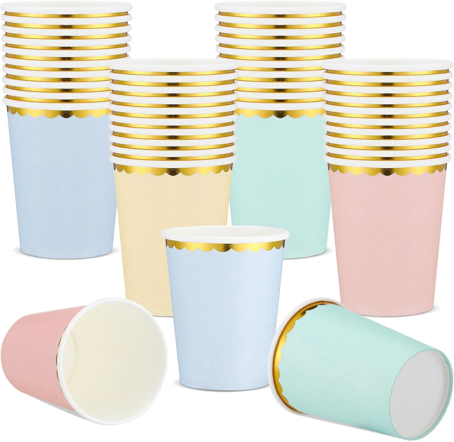 40 Pcs 9 oz Pastel Paper Cups With Metallic Gold Border - Disposable ...