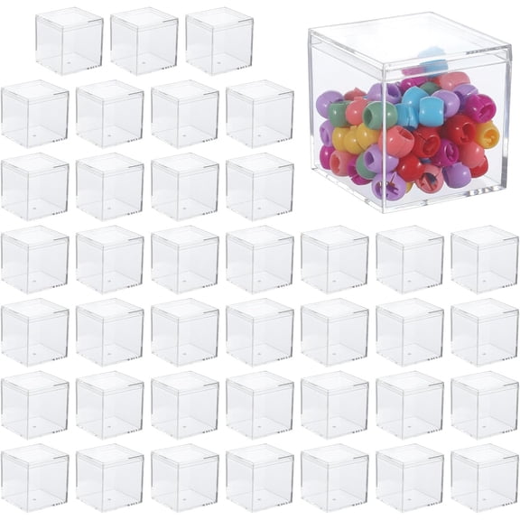 40 Pcs Acrylic Boxes - Clear Small Square Display Boxes, 2.2 x 2.2 x 2.2 in, With Lids for Candy, Pill, Earring, Jewelry, Tiny Beads