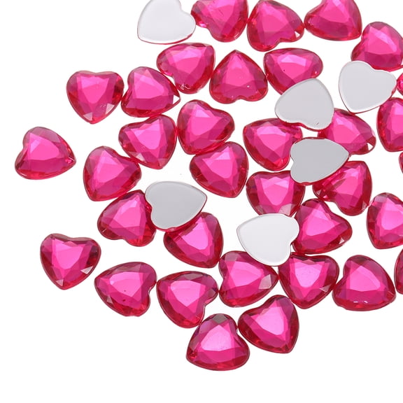 Uxcell 40Pcs Acrylic Heart Rhinestone 0.47" Flat Back Gems Stickers Pink