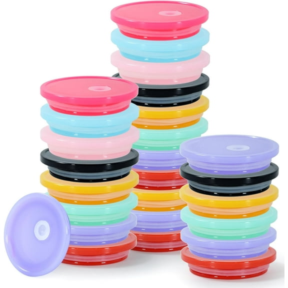40 Pcs Acrylic Lids for 16 oz Glass Cups Plastic Tumbler Replacement Lids Spill Proof Reusable Glass Cup Lid for Beer Can Iced Coffee Cups Drinking Glasses - Multi-Colored