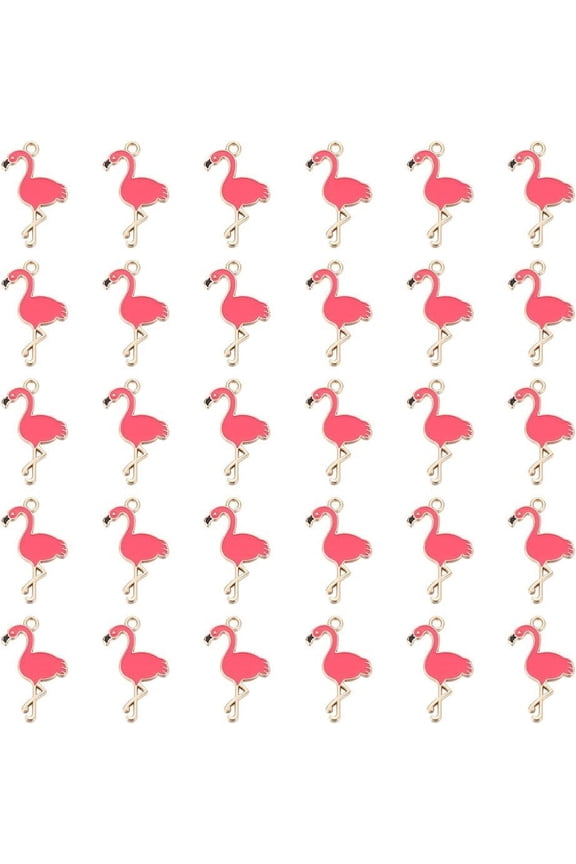 40 Pcs Alloy Flamingo Charms Enamel Animal Pendants Pink Flamingo Dangle Charms for Necklace Bracelet Jewelry Making Pink