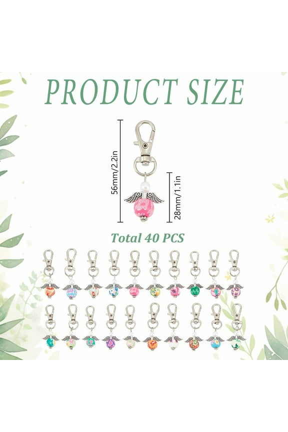 40 Pcs Angel Keychains Colorful Angel Wing Key Charms Fairy Wing Glass Polymer Clay Keyring Hanging with Alloy Swivel Clasps Purse Pendants for Car Bag Hanging Ornaments