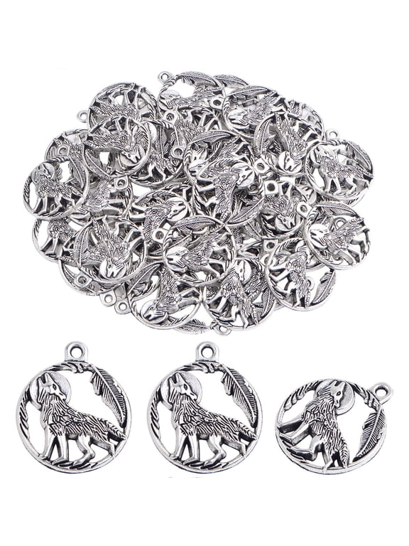 40 Pcs Antique Silver Wolf Pendant Charms Vintage Alloy Wild Animal Wolf Shape Dangle Pendants Decor for DIY Necklace Bracelet Jewelry Making Handmade Projects Supplies