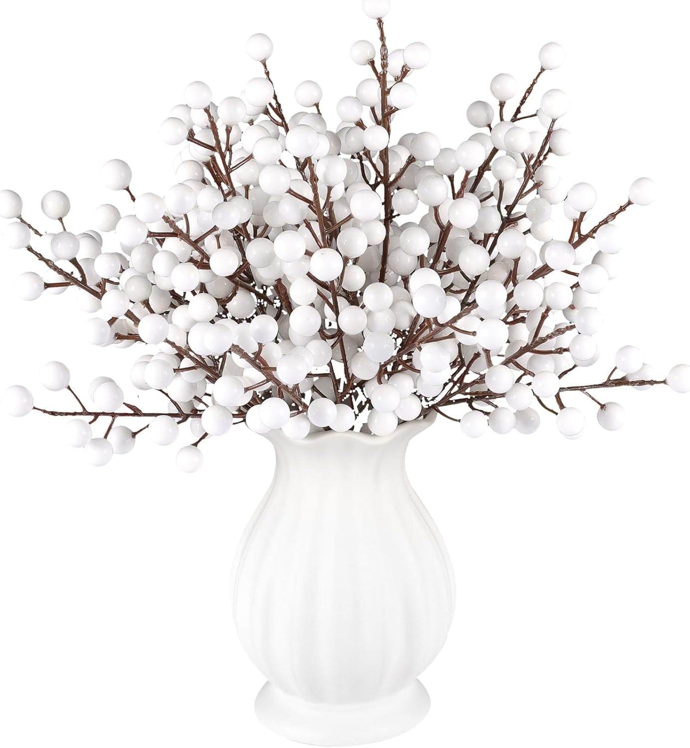 40 Pcs Artificial Berry Stems Branches, Christmas White Faux Holly Berries Picks Ornaments for Christmas Tree Wreath DIY Craft Decorations Holiday Home Decor (40, White)