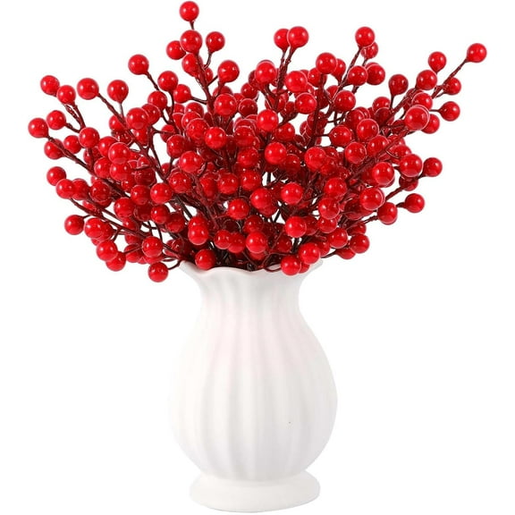 40 Pcs Artificial Berry Stems Branches, Fall Halloween Faux Holly Berries Artificial Fall Flowers Accessories for Autumn Thanksgiving Wreath Christmas Tree DIY Craft Decorations Holiday Home Decor