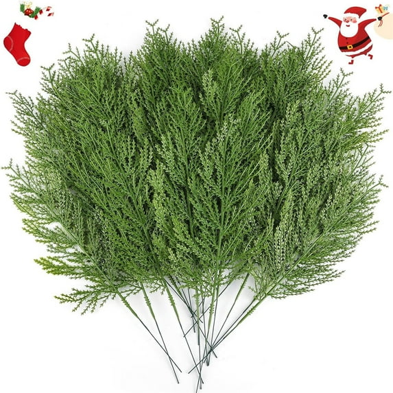 40 Pcs Artificial Cedar Sprigs, 14 Inch Wired Greenery Stems for Christmas DIY Decor, Plastic Cedar Pine Picks for Holiday Arrangements & Centerpieces