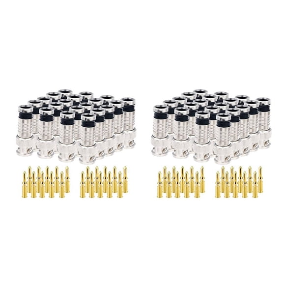 40 Pcs BNC Compression Connector 75 Ohm Coupler with Copper Pin for RG58-59 Crimper Video Plug Extension Coaxial Cable,40 x RG59 BNC Compression Connector (with 20Pcs Copper Pin),as shown