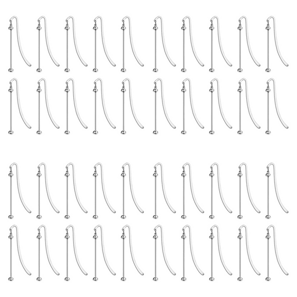 40 Pcs Beadable Bookmarks DIY Metal Blank Bar Bookmark Silver for Beads Modern Beaded Craft Jewelry Pendant