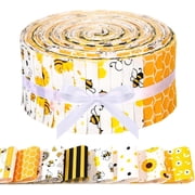 40 Pcs Bee Cotton Fabric Strips for Quilting Honey Bumble Bee Honeycomb Daisy Polka Dots Patterns Jelly Fabric Bundle Yellow Summer Patchwork for DIY Sewing Crafts Bee