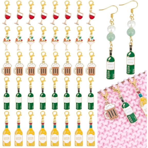 40 Pcs Beer/Wine Theme Stitch Markers Enamel Crochet Stitch Marker Removable Lobster Clasp Locking Stitch Marker for Knitting Weaving Sewing Jewelry Making