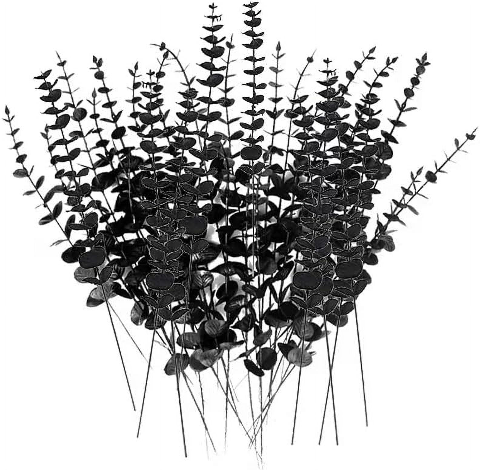 40 Pcs Black Eucalyptus Stems - Artificial Eucalyptus Branches Long Stems with Leaves - 16 inch Black Artificial Flowers Faux Plants for Vase Halloween Decor Home Wedding Bouquet