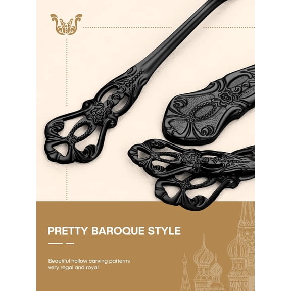 40 Pcs Black Silverware Set, Gorgeous Retro Royal Silverware Set for 8, Stainless Steel Mirror Flatware Cutlery Set