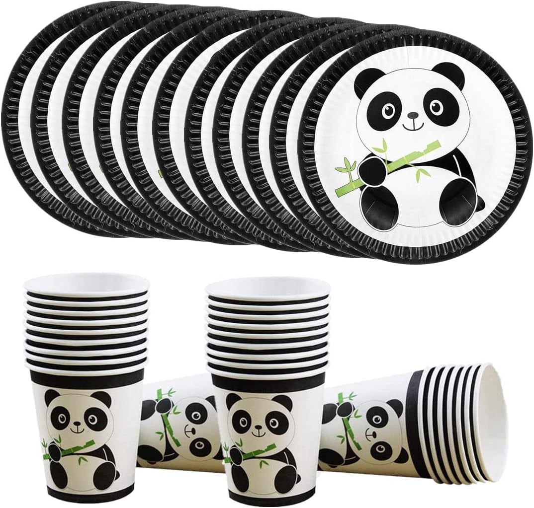 40 Pcs Black White Panda Party Supplies, Panda Disposable Tableware Set ...