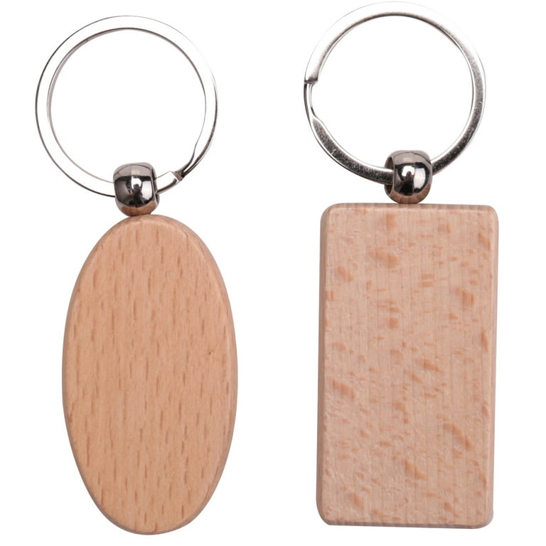 40 Pcs Blank Wooden Key Chain DIY Wood Keychains Key Tags Gifts,20 Pcs Oval  & 20 Pcs Square 