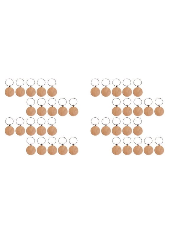 40 Pcs Blank Wooden Keychain Personalized Round Engraving Key Diy Wood Keychains Key Tags Can Engrave Diy Gifts