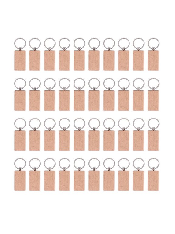 40 Pcs Blank Wooden Keychain Rectangular Engraving Key Diy Wood Keychains Key Tags Can Engrave Diy Gifts