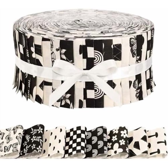 40 Pcs Boho Ivory Cotton Fabric Strips Retro Black Beige Stripes Fabric Bundles for Vintage Boho Mushroom Flower Plaid Quilting Crafting Precut Patchwork Gift Sewing DIY Crafts(Boho Ivory)