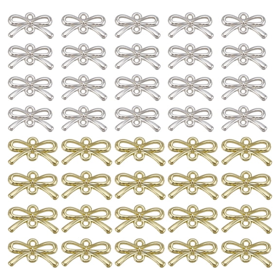 40 Pcs Bowknot Charms Links 2 Colors Connector Pendants Tiny Bowknot Links Jewelry Connector Charms with Double Loops for DIY Bracelet