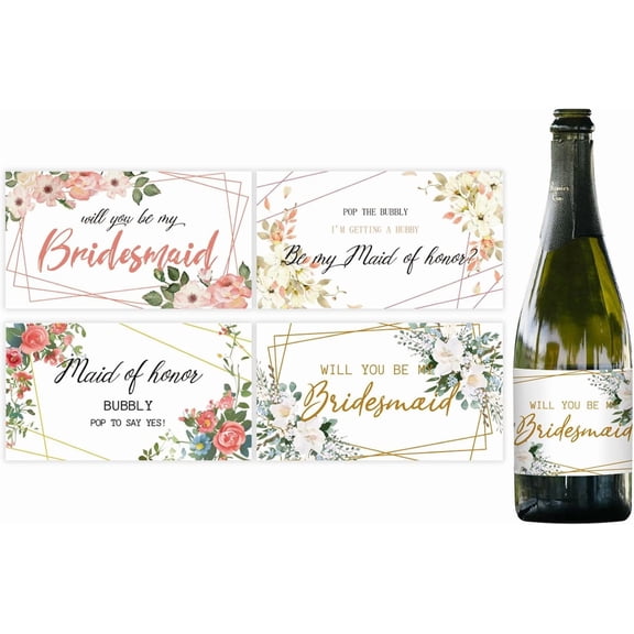 40 Pcs Bridesmaid Wine Labels DIY for Bottles Mrs. Mini Champagne Labels Wedding Label Floral Wine Bottle Label Stickers Champagne Stickers Covers Gifts DIY for Bridal Shower