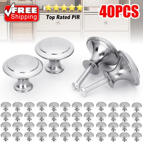 40 Pcs Brushed Drawer Knobs Stainless Steel Cabinet Handles Kitchen Door Pulls
