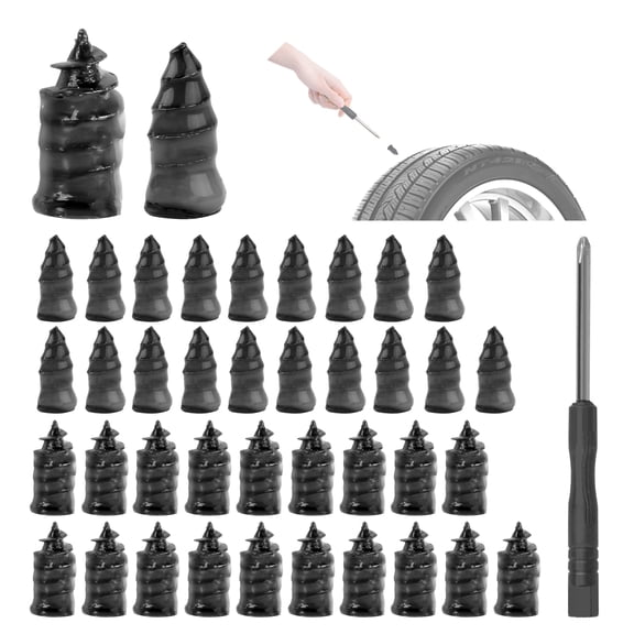 40 Pcs Car Tire Repair Rubber Nails with 1 Screwdriver, Vacuum Tire Nail Repair Kit Sidewall, Self-Service Screw in Tire Plugs for Puncture Motorcycle Flat Truck Tractor (20S & 20L)