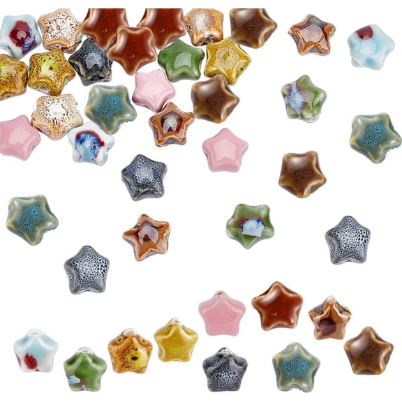 40 Pcs Ceramic Handmade Beads Fancy Glazed Ceramic Star Spacer Beads Kit Pentagram Bead Charm Pendant for Necklace Bracelet Earring Jewelry Making Crafting