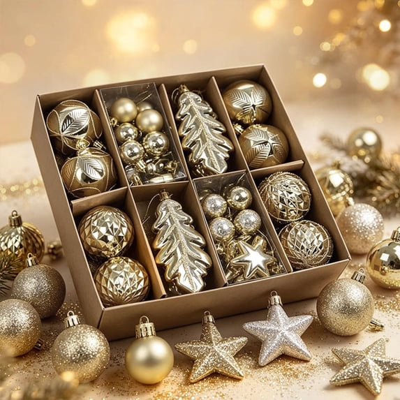40 Pcs Christmas Tree Decorations Electroplated Plastic Hanging Pendant Multiple Styles Of Christmas Ornaments Shatterproof Christmas Decoration Indoor