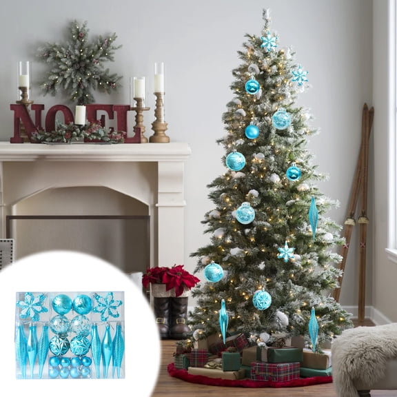 40 Pcs Christmas Tree Ornaments Set, Shatterproof Electroplated Christmas Balls Set, Multi‑Shape Glossy Plastic Hanging Pendants for Xmas Tree Wall Table Wedding Party Indoor Holiday Decor