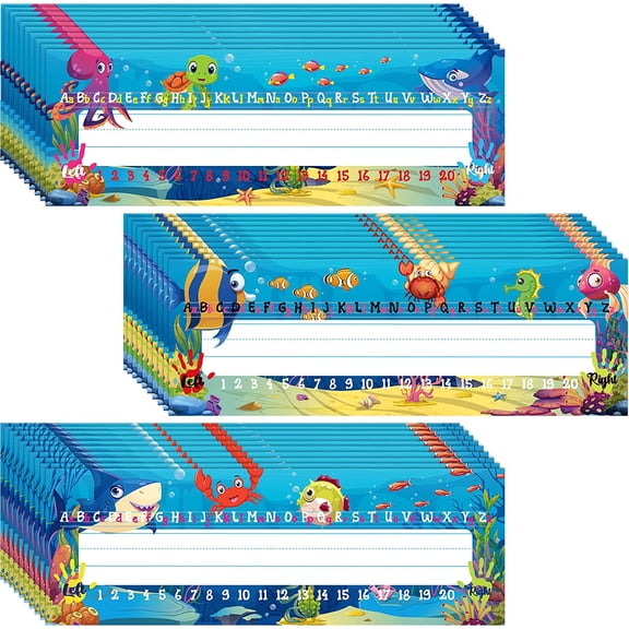 40 Pcs Classroom Name Plate Table Name Tags, Sea Animal Style | Manuscript Alphabet Numbers 1-20, Self-Adhesive Name Labels, Ocean Animal Designs for Kids School Classroom Desk Supply
