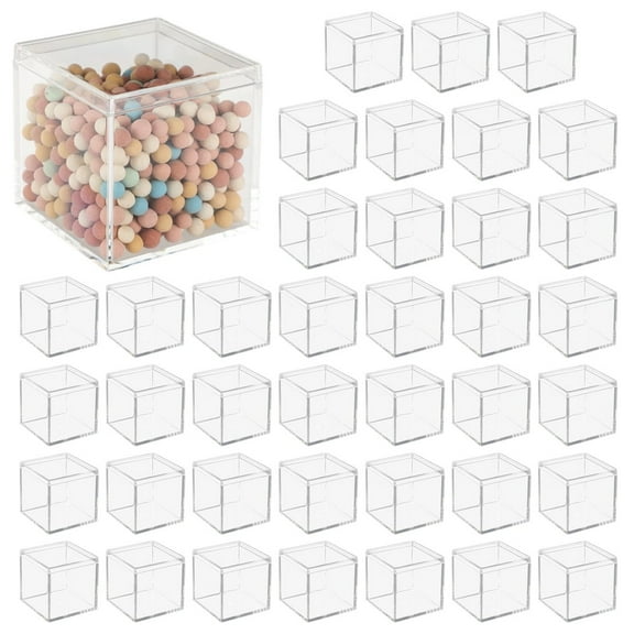 40 Pcs Acrylic Box with Lid,2.2 x 2.2 x 2.2 Inch Clear Small Acrylic Box Plastic Square Cube with Lid Mini Containers Display for Candy Tiny Jewelry Toys Gifts