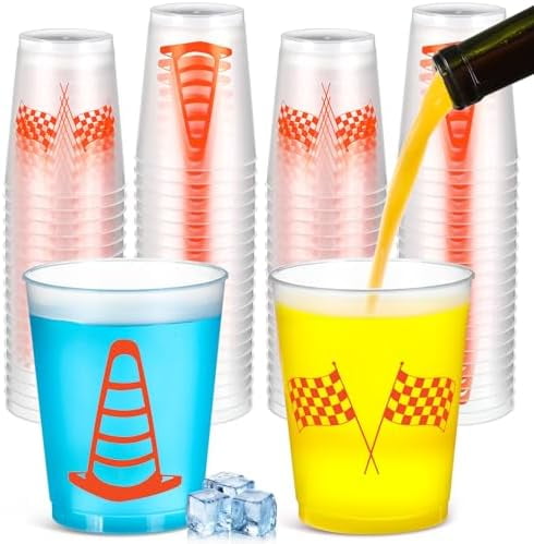 40 Pcs Clear Frosted Plastic Cups Bulk 12 oz Reusable Checkered Racing ...