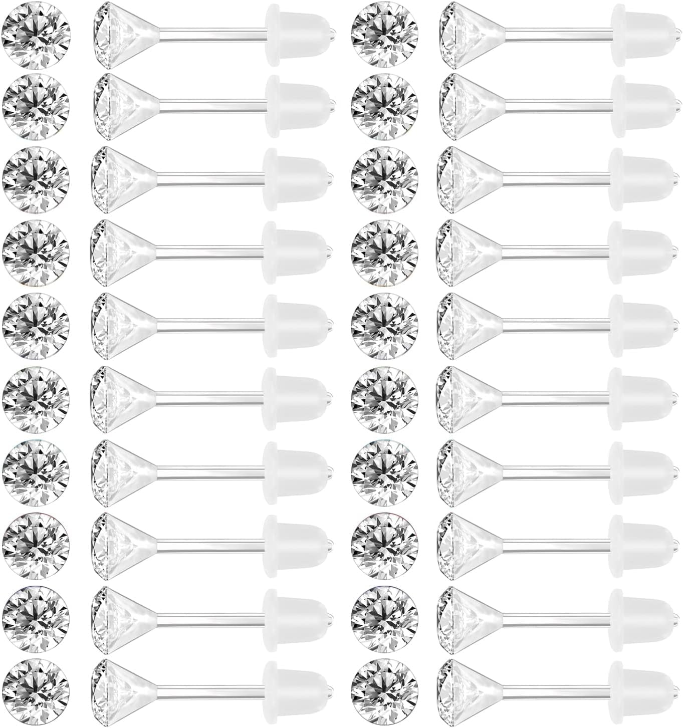 UMEHOME 40 Pcs Colorful Earrings Cubic Zirconia Earrings Studs Hypoallergenic With Plastic Post For Women Multipack[Z3894]