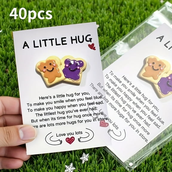 40 Pcs Cookie Pocket Hug Cards,Paper Inspirational Thank You Keepsake Cards with Resin Gingerbread Pattern,Suitable for Birthday Wedding Christmas Friends Colleagues Family Gifts