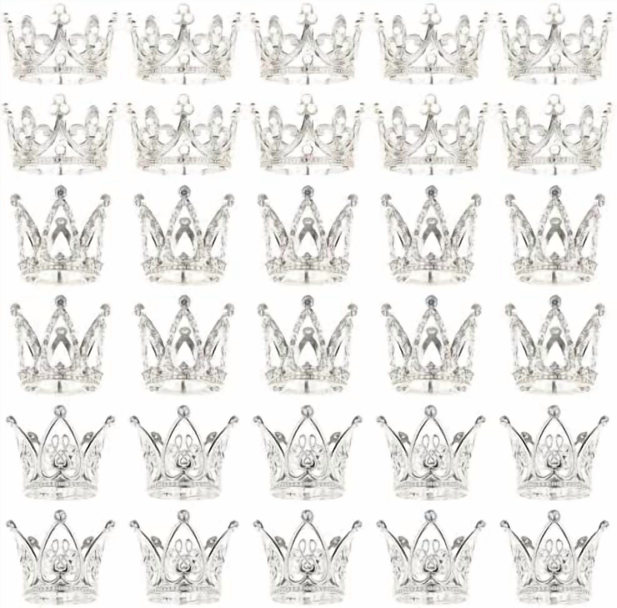40 Pcs Gold Mini Crowns For Bouquets & Cakes - 5 Styles, Alloy With Rhinestones, Wedding Birthday Party Decor